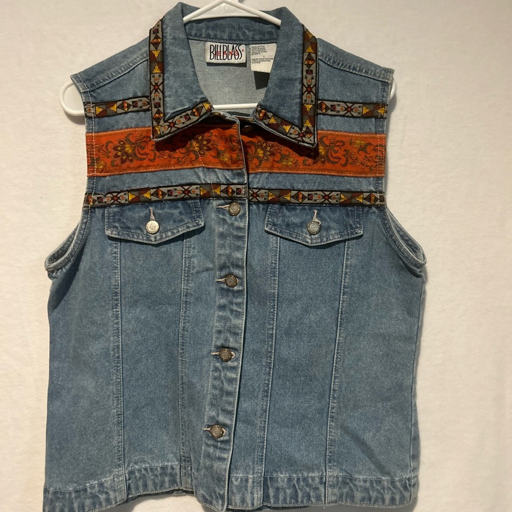 Bill Blass Jean Vest with Embroiderie